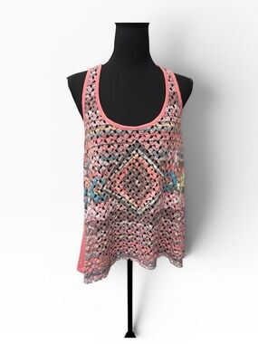 Ransom XL Pink Crochet Lace Tank Top Boho Festival Beach Cover Up Summer Chic